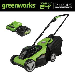 lot 1561 image: Greenworks Cordless Walk Behind Lawn Mower