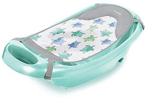 lot 3815 image: Summer Splish n Splash Newborn to Toddler Tub (Aqua) - 3-Stage Tub for Newborns, Infants, and Toddlers - Includes Fabric Newborn Sling, Cushioned Support, Parent Assist Tray, and a Drain Plug