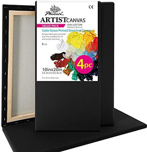 lot 3820 image: PHOENIX Black Blank Cotton Stretched Canvas - 10x20 Inch4 Pack - 34 Inch Profile Quadruple Primed for Oil & Acrylic Paint, Collages, Advertising Poster & Decorating Projects