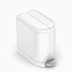 lot 3841 image: simplehuman 10 Liter  2.6 Gallon Butterfly Lid Bathroom Step Trash Can, White Steel
