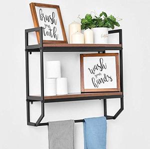 lot 3845 image: Bathroom Shelves Rustic Wall Shelf with Metal Wall Mounted Wood Shelving,Floating Shelves Towel Rack Storage Shelf Rack(2-Tier) (Black Bracket & Brown Shelves)