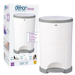 lot 3846 image: Dekor Classic Hands-Free Diaper Pail  White  Easiest to Use  Just Step �� Drop �� Done  Doesn��t Absorb Odors  20 Second Bag Change  Most Economical Refill System