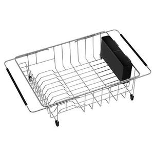lot 3847 image: iPEGTOP Expandable Deep & Large Dish Drying Rack, Over the Sink, In Sink Or On Counter Dish Drainer with Black Removable Utensil Silverware Holder, Rustproof Stainless Steel