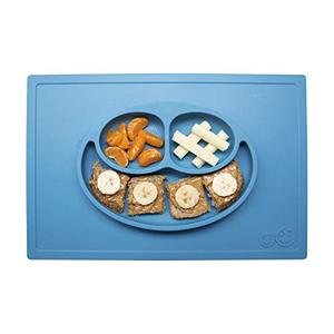 lot 5811 image: ezpz Happy Mat (Blue) - 100% Silicone Suction Plate with Built-in Placemat for Toddlers  Preschoolers - Divided Plate - Dishwasher Safe, Blue