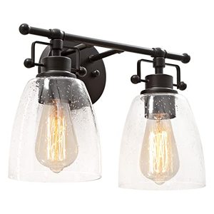lot 5844 image: Henveton 2-Light Industrial Black Vanity Lights, Modern Over Mirror Light, Wall Mount Bubble Glass Wall Light for Bathroom,Bedroom,Dressing Table, Hallway, Living Room, Kitchen