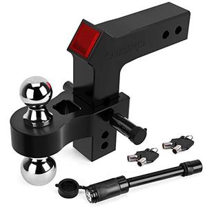 lot 5864 image: oEdRo Adjustable Trailer Hitch Ball MountForged Aluminum Shank, 2.5 Receiver8 Drop 2 & 2-516 Combo Tow Balls wDouble Pin Key Locks, 15000 lbs, Anodized Black