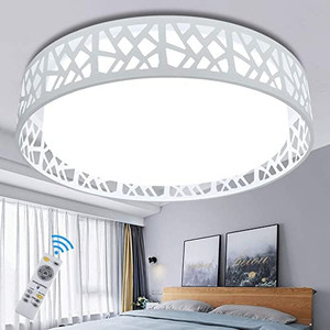 lot 7343 image: DLLT 35W Modern Dimmable Ceiling Light with Remote, 18.5 LED Round Flush Mount Lighting Fixture for Living Room, Bedroom, Kitchen, Dining Room, Timing, 3000K-6000K, 3-Light Color Changeable(White)