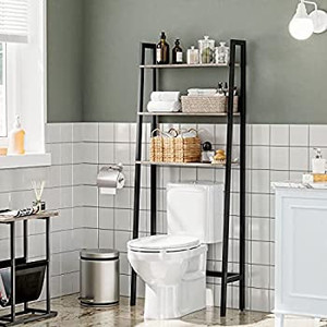 lot 7387 image: HOOBRO Over The Toilet Storage, 3 Tier Toilet Storage Rack, Industrial Multi-Functional Over The Toilet Cabinet, Bathroom Space Saver, Easy to Assemble, Stable, Greige BG42TS01