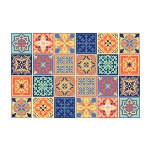 lot 7427 image: Walplus Peel and Stick Wall Tile Sticker Kitchen Bathroom Backplash Splahback Tile Paint Stick on Tile Mara Colourful Mix Mediterranean