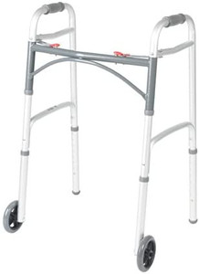 lot 7428 image: Drive Medical 10210-1 Deluxe 2-Button Folding Walker with Wheels