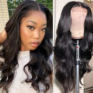 lot 7436 image: Closure Wigs Human Hair Body Wave 4X4 Human Hair Lace Front Wigs Pre Plucked for Women Lace Closure Remy Hair Wig with Baby Hair Natural Black 22 Inch
