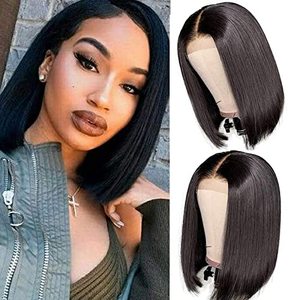 lot 7437 image: ISEE Hair Short Bob Wigs 13x4 Straight Human Hair Lace Front Wigs 150% Density Pre Plucked Lace Frontal with Baby Hair 10 Inch