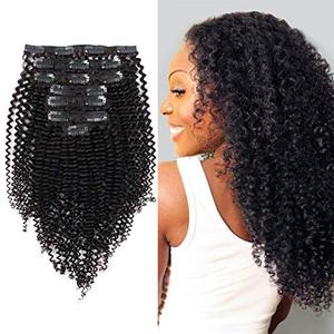 lot 7440 image: ABH AmazingBeauty Hair 8A 100 Remy 3C and 4A Kinkys Curly Clip in Human Hair Extensions, Real Thick, Double Weft, Natural Color 120 gram 14 Inch for Bantu Knotted, Twisted Out