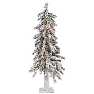 lot 8391 image: Vickerman 2 Flocked Alpine Artificial Christmas Tree, Multi-Colored LED Dura-Lit lights - Snow Covered Faux Tree - Seasonal Indoor Home Decor - Real Wood Trunk