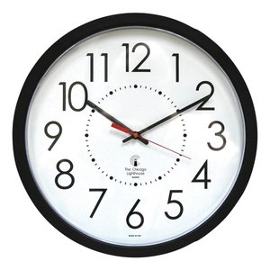 lot 8400 image: Chicago Lighthouse For The Blind Electric Contemporary Clock, 14.5 Overall Diameter, Black Case, Ac Powered