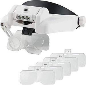 lot 8409 image: Head Mount Magnifier, Headband Magnifying Glass with Light Handsfree for Close Work,Sewing,Crafts,Reading,Repair,Jewelry(1.0X to 14.0X)