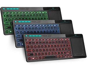 lot 8414 image: Rii K18 Plus Wireless 3-LED Color Backlit Multimedia Keyboard with Multi-Touch Big Size Trackpad,Rechargable Keyboard for Android TV Box,PC,Smart TV,Xbox,Raspberry Pi, HTPC IPTV,Windows, MacOS