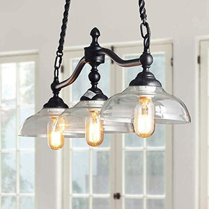 lot 8422 image: LOG BARN A03297 Farmhouse Style Island Lighting, 3-Light Linear Chandeliers Kitchen Light Fixture with Glass Shades