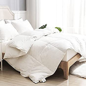 lot 8432 image: APSMILE Organic Cotton Goose Feather Down Comforter Medium Warm All Season Queen Size Duvet Insert (90x90,Ivory White)