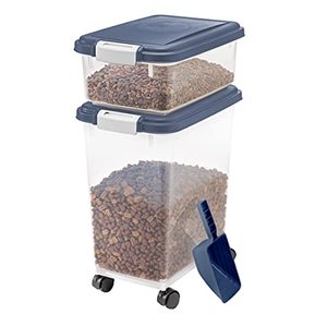 lot 8437 image: IRIS USA 3 Piece Airtight Pet Food Storage Container Combo, Navy Blue MP-8MP-1SCP-2, 33-Quart and 12-Quart