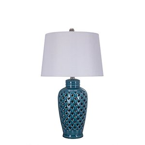 lot 8440 image: Fangio Lighting 8827 Fangio Lightings 26 Inch Blue Ceramic Table Lamp with Lattice Design