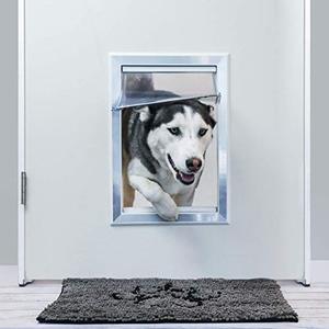 lot 8442 image: BarksBar Large Plastic Dog Door with Aluminum Lining - 10.5 by 15 inches Flap Size  Pets Up to 100 LBS