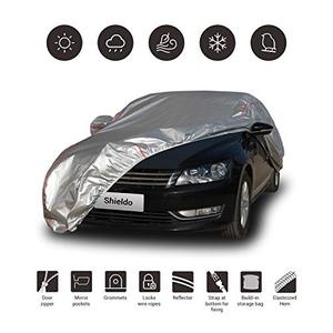 lot 8443 image: Shieldo Deluxe Car Cover Build-in Storage Bag, Door Zipper, Durable Straps and Buckles, Full Size Hatchback Fit 160-172 Length