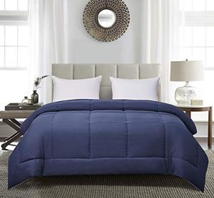 lot 8453 image: Blue Ridge Home Fashions Two-Tone Reversible Microfiber Down Alternative All Season Comforter-Hypoallergenic Polyester Fill, FullQueen, NavyLight Blue