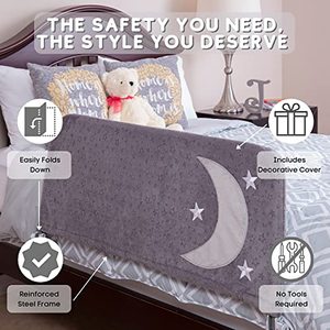 lot 8458 image: Premium Bed Rail for Toddlers - Includes Decorative Cover with Inside Pocket - Folds Down, Safety Side Guard Rail for Kids - 43 Gray, Fits Twin, Double, Full Size, Queen & King by Cosie Covers