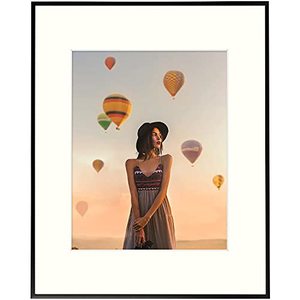 lot 8459 image: Frametory, 16x20 Aluminum Frame, 11x14 Photo with Ivory Mat for Wall Display, Sawtooth Hanger, Swivel Tabs, Spring Clips Great for Photos, Artworks, Posters (Black, 1-Pack)