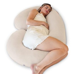 lot 8465 image: PharMeDoc Organic Cotton Cover Pregnancy Pillow, C Shaped Full Body Pillow - Natural Color