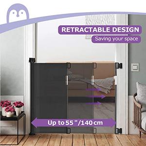 lot 8470 image: Retractable Baby Gate, Momcozy Mesh Safety Gate for Babies and Pets, Extra Wide Safety Baby Gate 33 Tall, Extends to 55 Wide, Pet Dog Gate for doorways, Stairs, Hallways, IndoorOutdoor (Black)