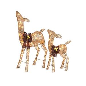 lot 8475 image: NOMA Pre-Lit Light Up Doe & Fawn Glittering Deer 2-Piece Set  Christmas Lawn Decoration  IndoorOutdoor  2.8 & 2 Feet