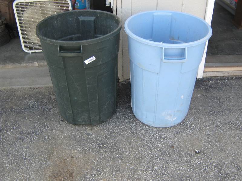 (2) ct. lot plastic trash cans, 45 gallon, used no lids More Great