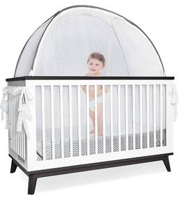 lot 3071 image: Crib Tent for Toddlers by Pro Baby Safety � See Through Crib and Nursery Cover, Soft Mesh Net with Viewing Window - Canopy Pop Up Tent for Mosquito Bites and Falling Protection for Infant - Gold Plus