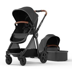 lot 3092 image: Mompush Ultimate2, Full-Size Standard Stroller, Independent Bassinet, Reversible Seat, Compact Self Standing Fold, Large UPF50 Canopy, All Wheel Suspension