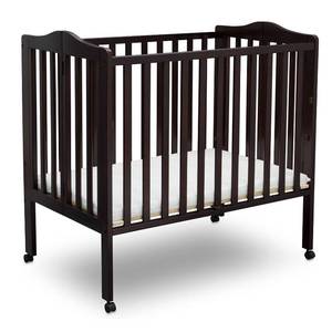 lot 3099 image: Delta Children Folding Portable Mini Crib with 1.5-inch Mattress, Dark Chocolate