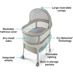 lot 3126 image: Graco Sense2Snooze Baby Bassinet with Cry Detection Technology and Responds to Babys Cries to Help Soothe Back to Sleep, Roma