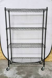 lot 8321 image: Sandusky 4 Tier Mobile Commercial Wire Shelving, 54 H x 36 W x 14 D  200 lb Max. Capacity on Each Shelf