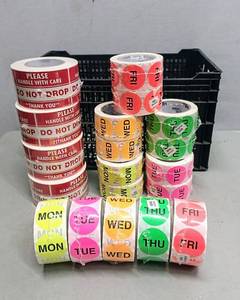 lot 8332 image: Lot of 19 Shipping & Days of the Week (Neon Colors) Stickers from Tape Logic - See Description for Details