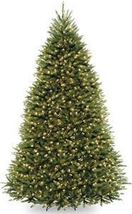 lot 3022 image: National Tree Company Pre-Lit Artificial Full Christmas Tree, Dunhill Fir, Dual Color LED Lights, 10 Feet  Retail $699