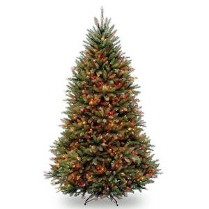 lot 3135 image: National Tree 6.5 Ft Dunhill Fir Hinged Tree with 650 Multi Lights - Retail $211