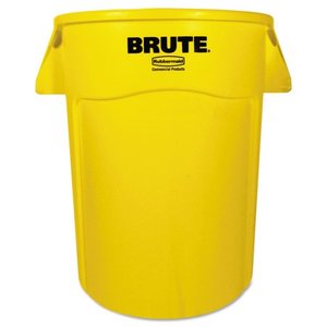 lot 4011 image: Rubbermaid Brute Vented Trash Receptacle, Round, 44 Gal, Yellow with weather guard shelf, Rust-Oleum, Dayton lever chain hoist, belts, wiper arms and more