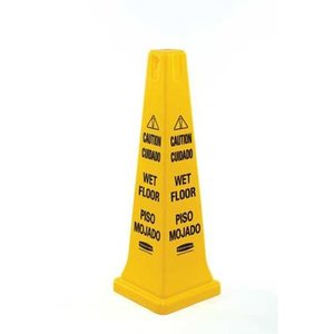 lot 24883 image: RUBBERMAID FG627677YEL Safety Cone, Caution Wet Floor, Bilingual, 3 Cones