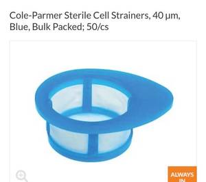 lot 24953 image: Cole Parmer cell strainers. 40 �m Blue, Sterile 50cs