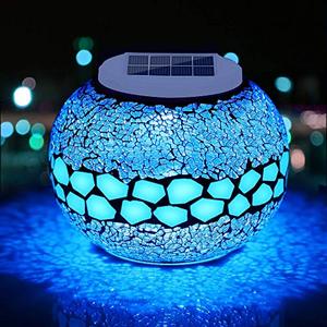 lot 4556 image: Pandawill Mosaic Solar Glass Garden Decoration Light, Rechargeable Color-Changing Solar Table Lamp, Waterproof LED Night Light for Garden, Party, Bedroom, Patio, IndoorOutdoor Decoration