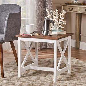 lot 4583 image: Christopher Knight Home Shammai Indoor Farmhouse Cottage Acacia Wood End Table with White Frame, Pu White  Dark Oak