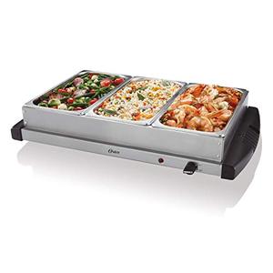 lot 4585 image: Oster Buffet Server Warming Tray  Triple Tray, 2.5 Quart, Stainless Steel