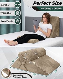 lot 4591 image: Lunix LX6 3pcs Orthopedic Bed Wedge Pillow Set, Post Surgery Memory Foam for Back,Leg and Knee Pain Relief. Sitting Pillow for Reading, Adjustable Pillows for Acid Reflux and GERD for Sleeping Brown