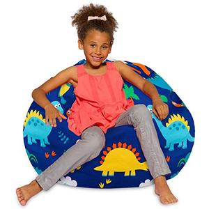 lot 4596 image: Posh Creations Bean Bag Chair for Kids, Teens, and Adults Includes Removable and Machine Washable Cover, 38in - Large, Canvas Dinos on Blue